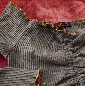 Delia's grey tie front crop top with lettuce hem